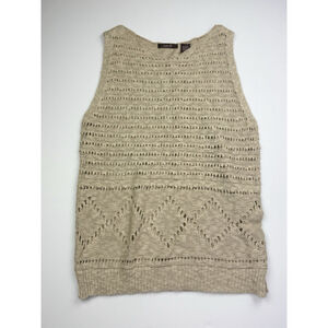 Heather B Knit Sweater Sleeveless Top Large Tan Beige Boho Crochet Summer Spring